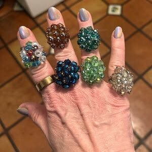 90’s adjustable cocktail rings with crystal cluster